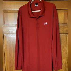 Under Armour Mens XXL Long Sleeve Polo Dark Red Golf Shirt LIKE NEW